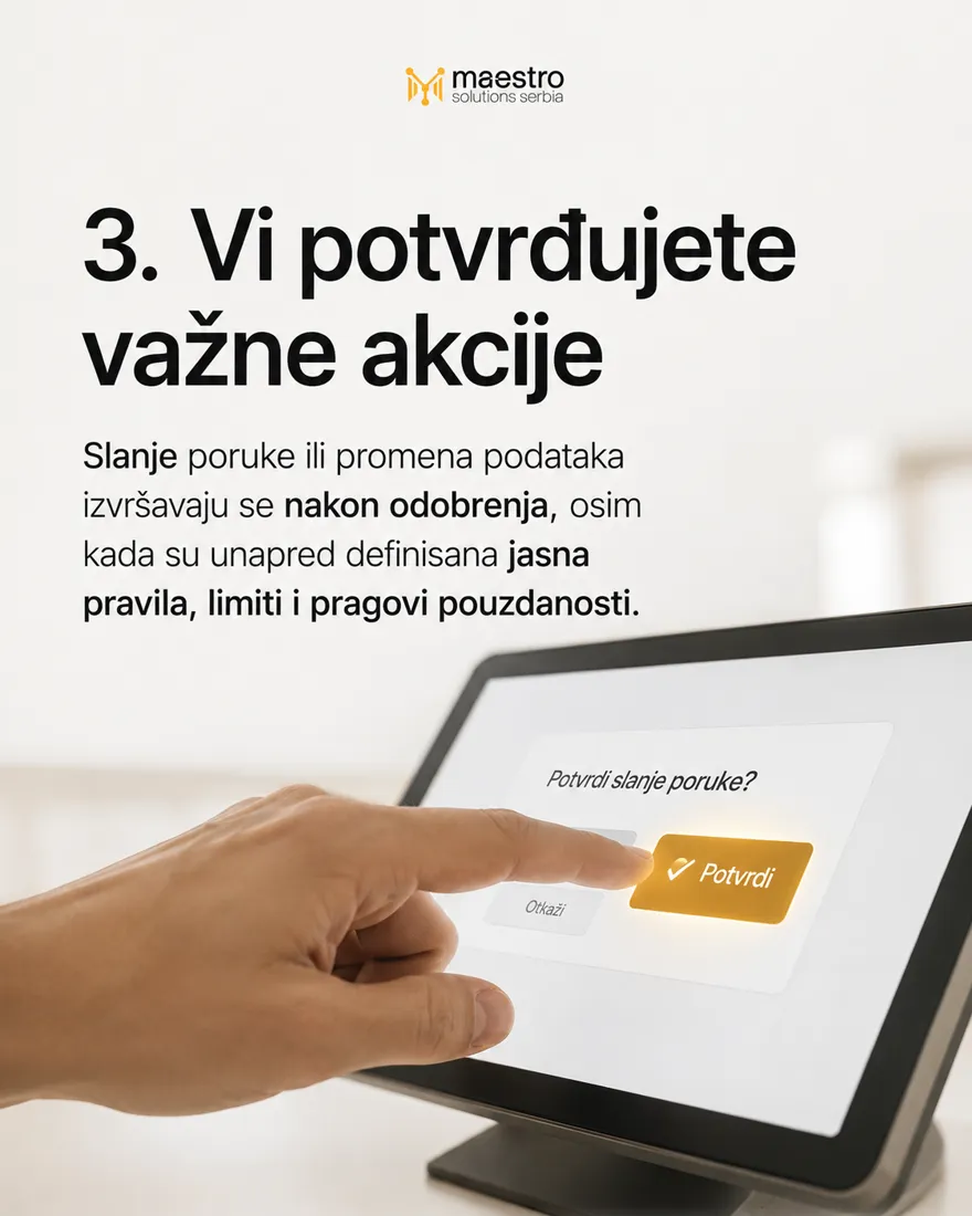 Prst pritiska dugme za potvrdu na ekranu, pored dugmeta za otkazivanje
