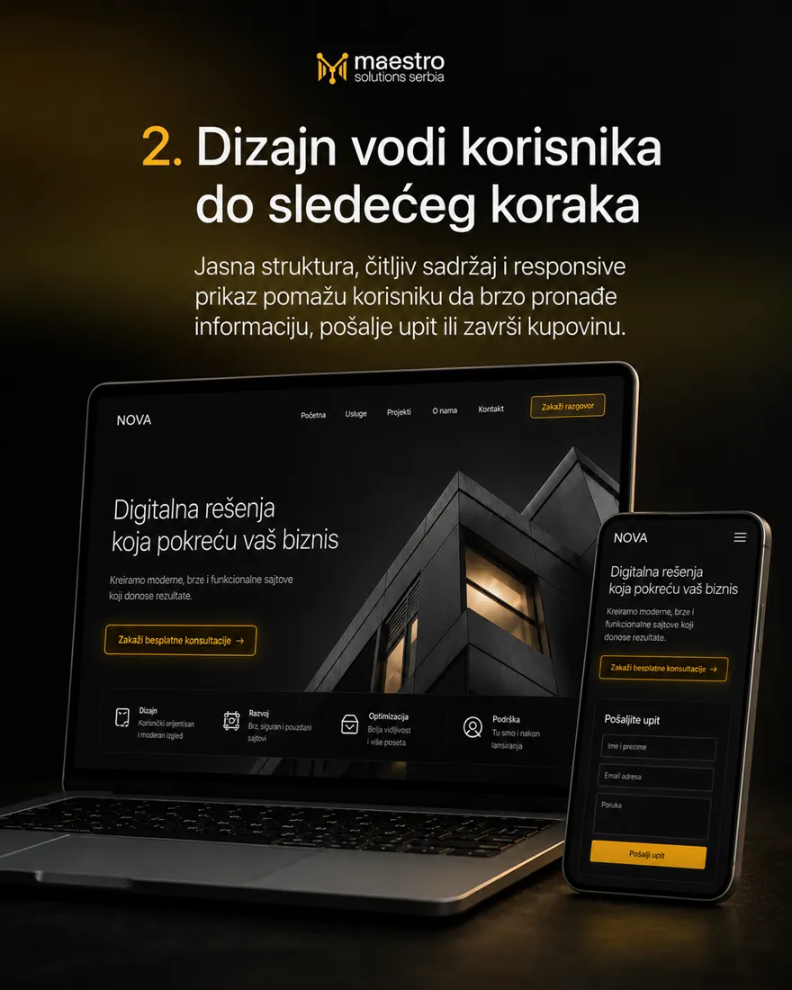 Isti sajt prikazan na laptopu i na telefonu, sa formom za upit