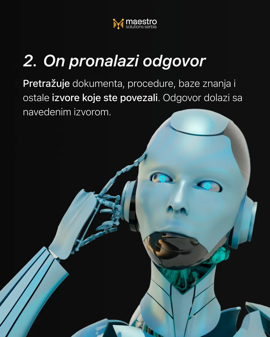 Stilizovana figura asistenta koja predstavlja pretragu izvora znanja firme