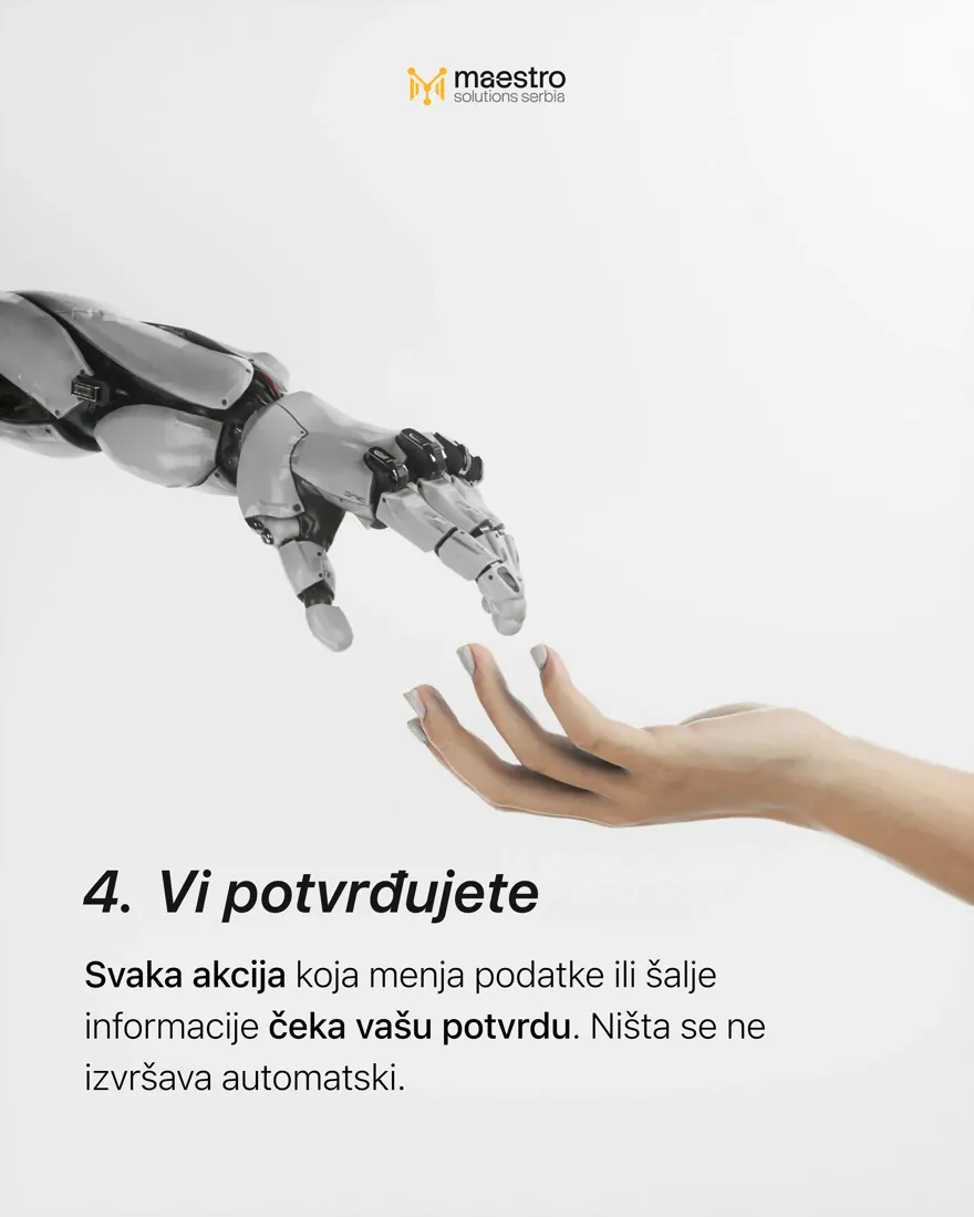 Robotska i ljudska ruka se približavaju jedna drugoj na svetloj pozadini