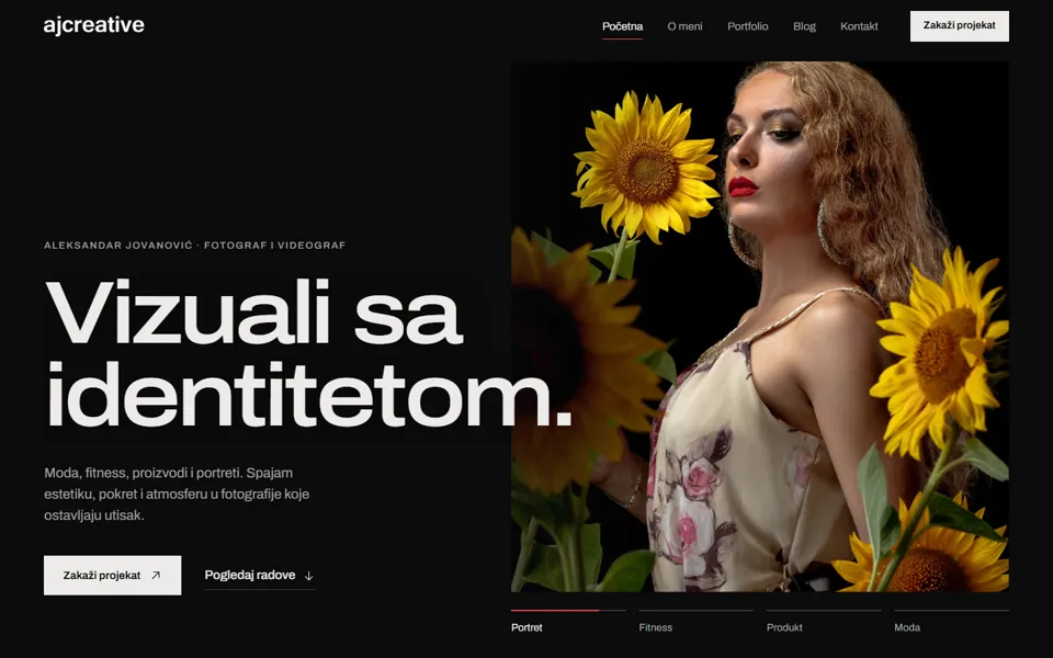 Screenshot of the AJCreative homepage with the photo slider