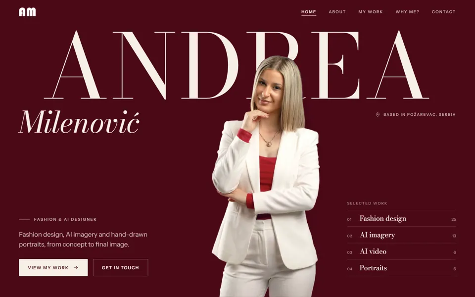 Screenshot of the Andrea Milenović website homepage