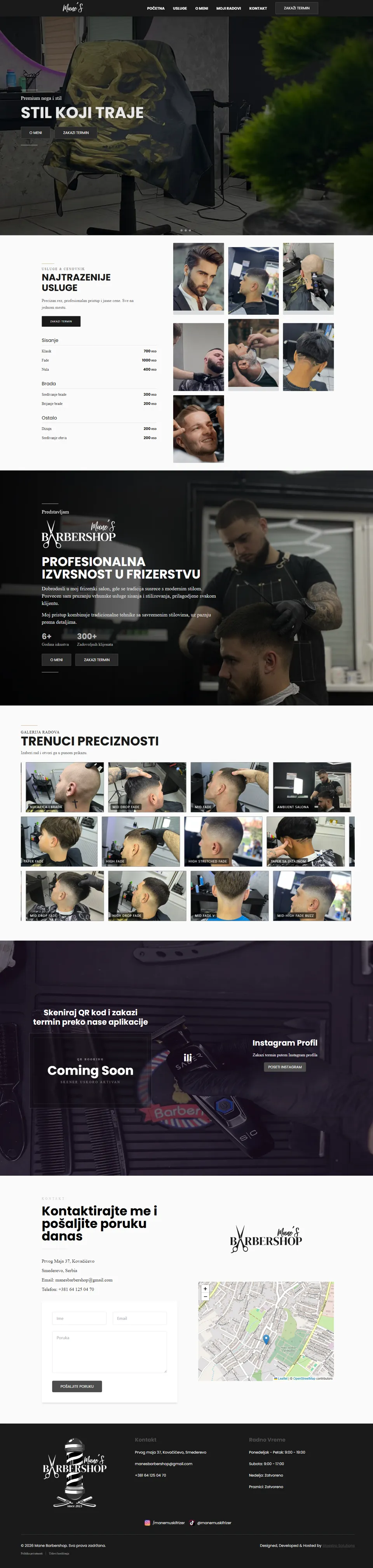 Frizerski salon - Veb sajt - snimak cele naslovne strane