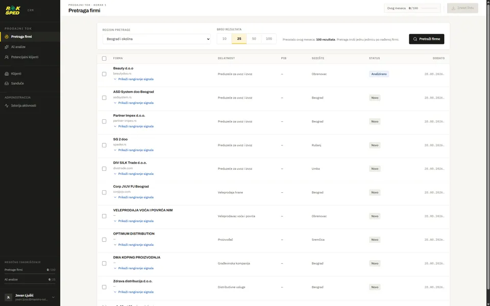 Prikaz projekta Špedicija - Prodajni CRM sa AI automatizacijom