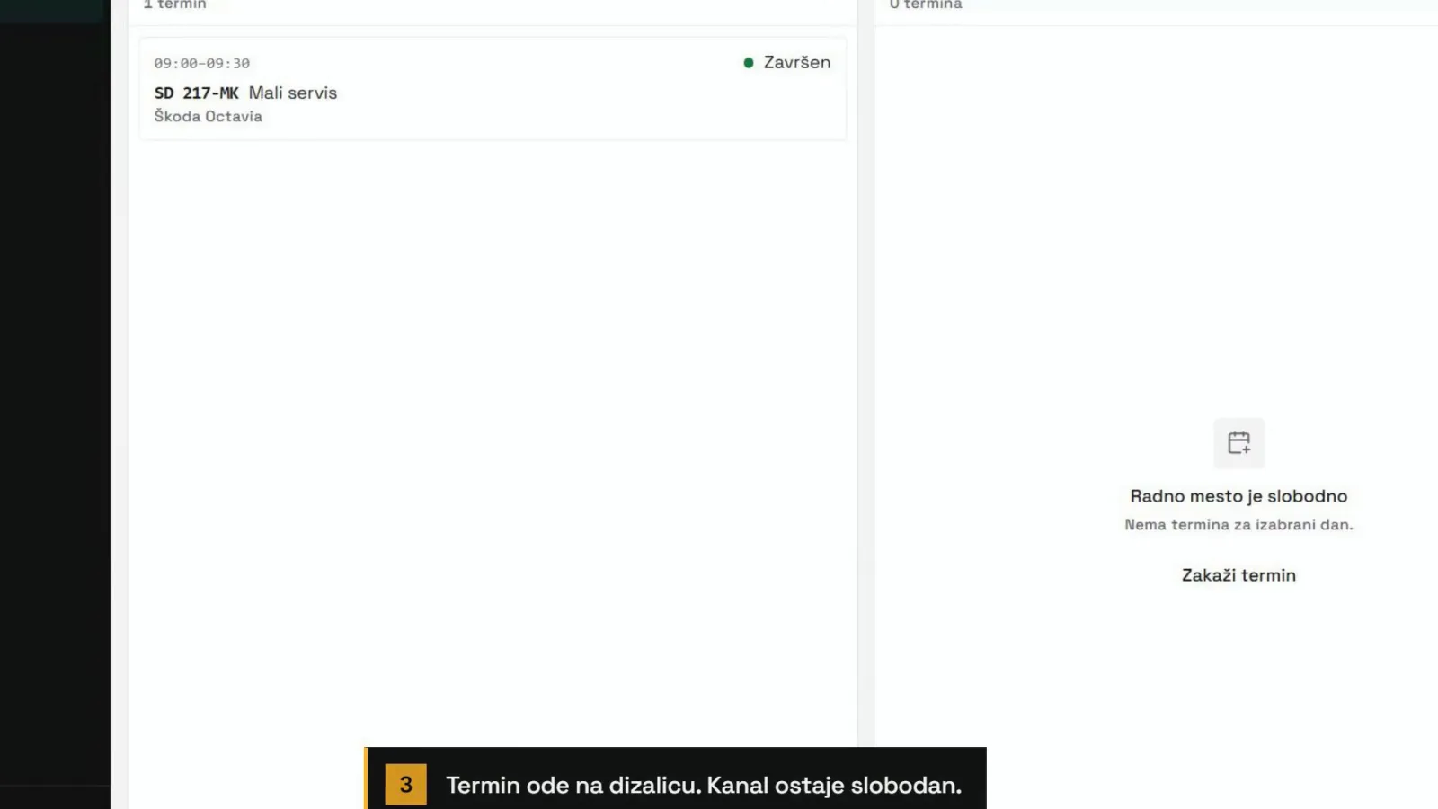 Dan na računaru: termin od 09:00 do 09:30 za SD 217-MK na dizalici, a kanal je slobodan